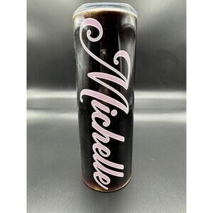 Personalized Pink Glitter Leopard Print Tumbler Custom Michelle 20oz‎ Skinny Can